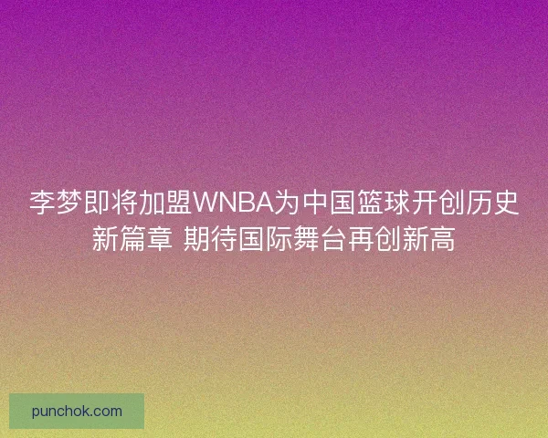 李梦即将加盟WNBA为中国篮球开创历史新篇章 期待国际舞台再创新高
