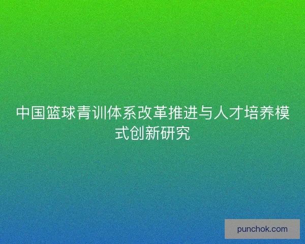 中国篮球青训体系改革推进与人才培养模式创新研究 中国篮球青训体系改革推进与人才培养模式创新研究