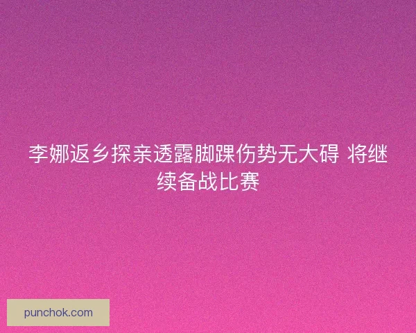 李娜返乡探亲透露脚踝伤势无大碍 将继续备战比赛