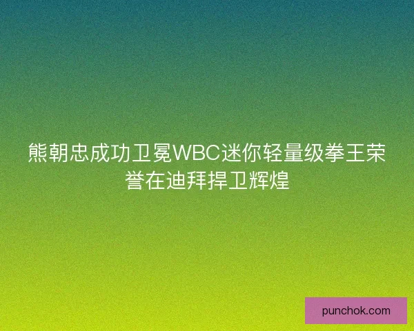 熊朝忠成功卫冕WBC迷你轻量级拳王荣誉在迪拜捍卫辉煌